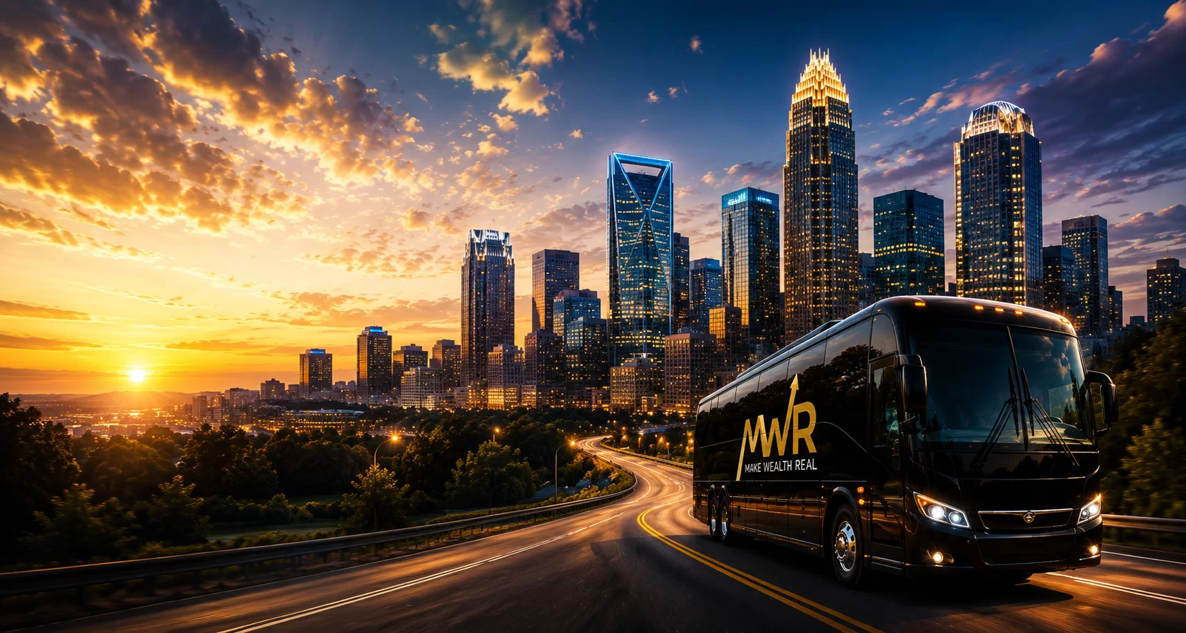 The MWR tour bus at sunset